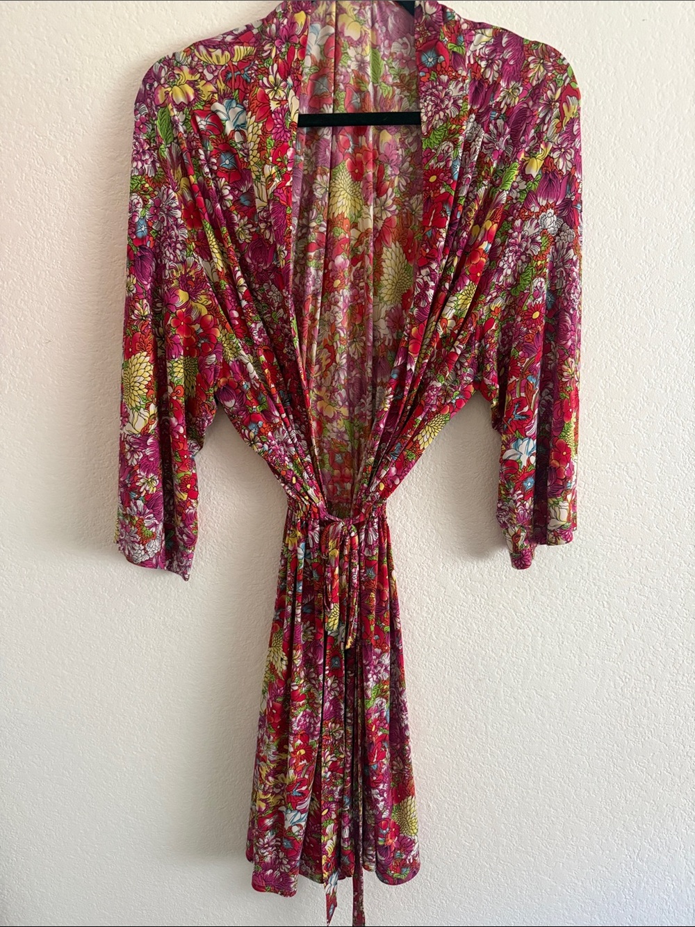 Josie by Natori Magenta Floral Long Sleeve Wrap Dress Size XL